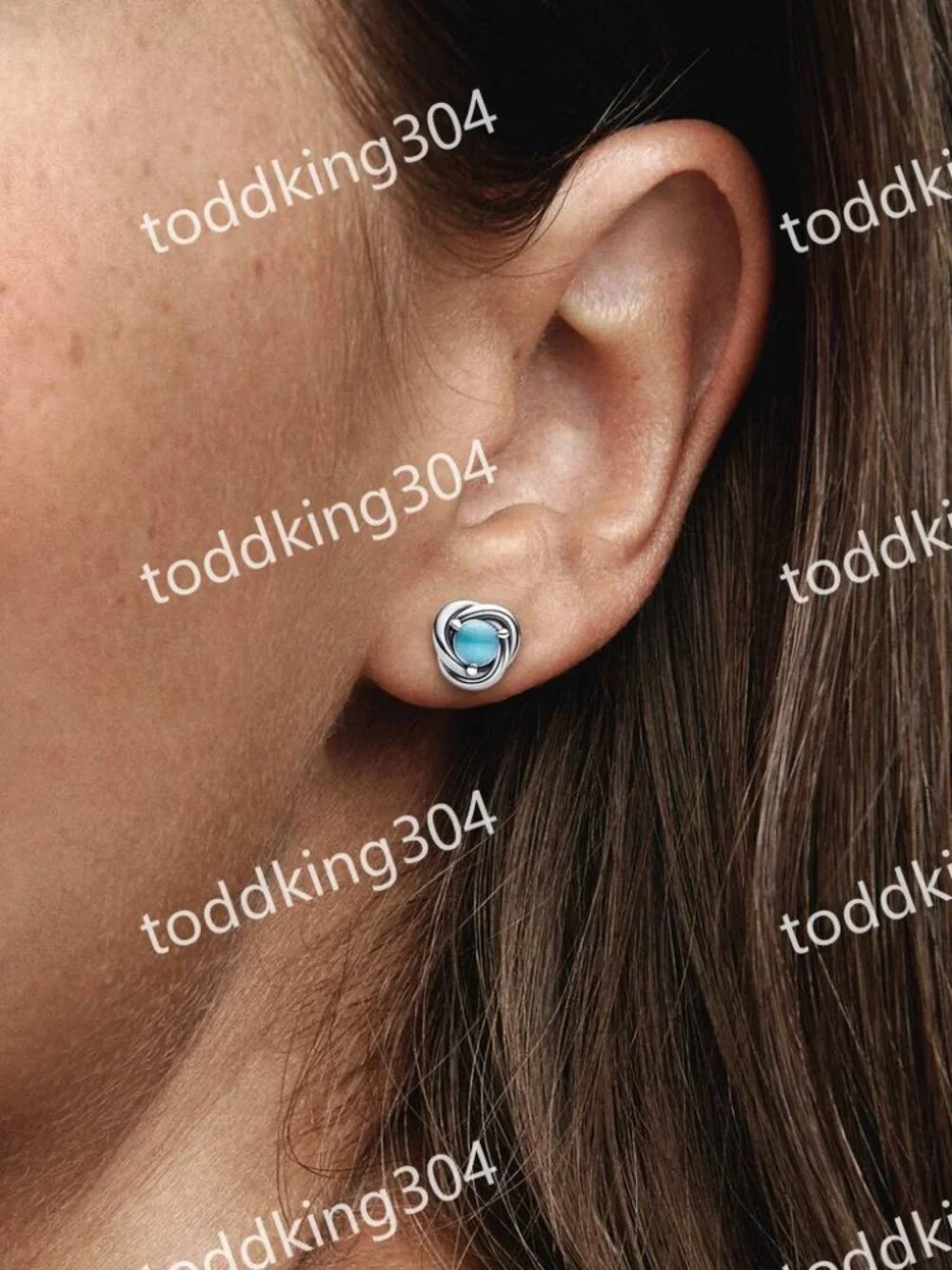 December Turquoise Blue Eternity Circle Stud Earrings